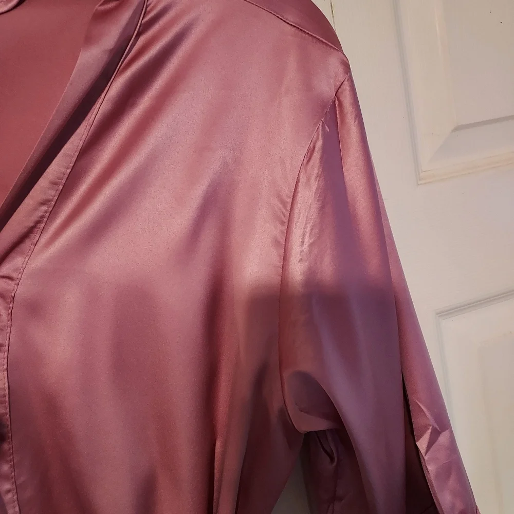 Womens One Size Robe Kimono Rose Mauve Bell Sleeve Lace Trim Belt Glam